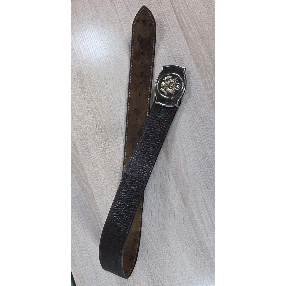 Vintage Leather Belt Eagle Buckle Brown Distressed Western Wide
